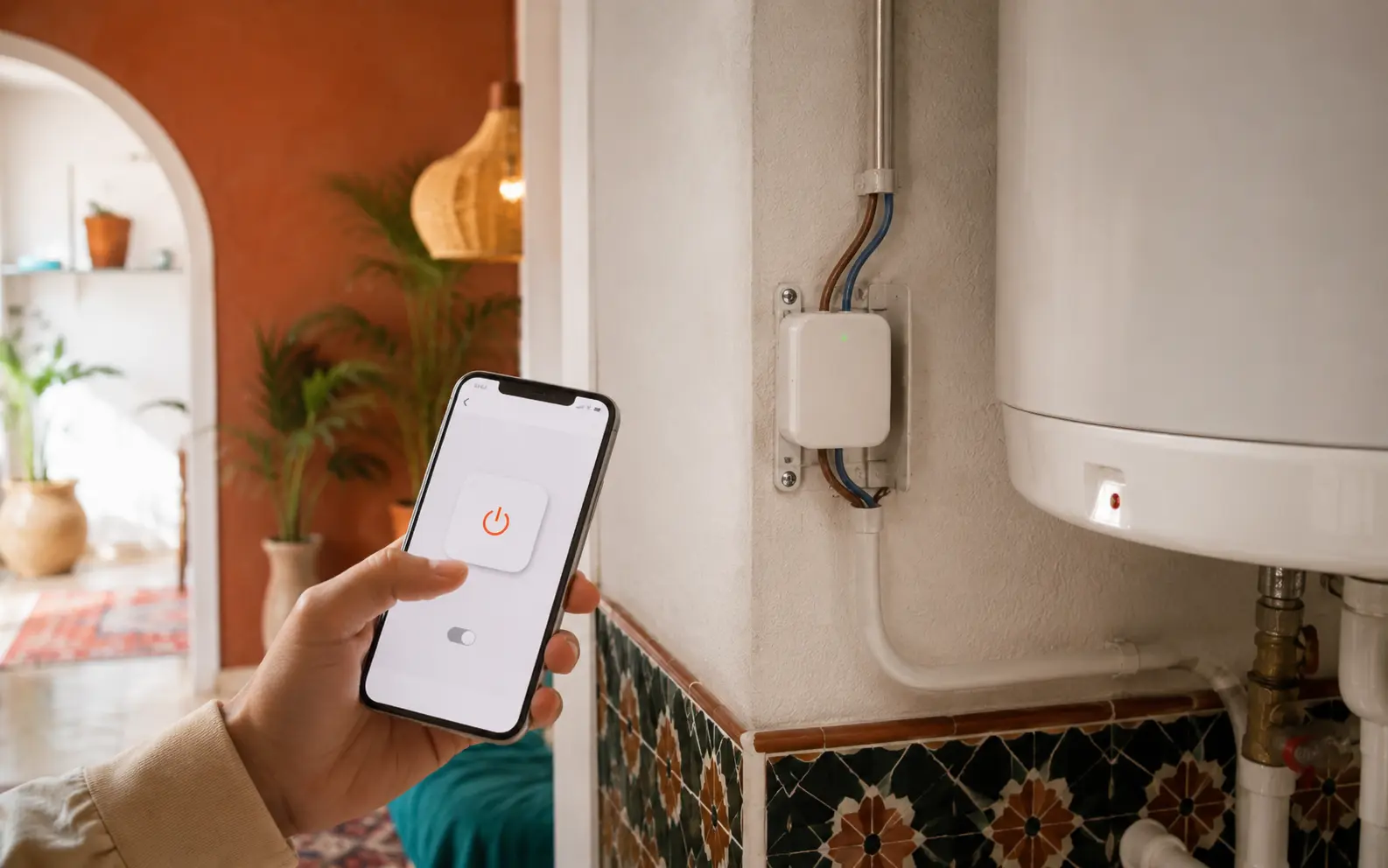 Interrupteur connecté coupant l'alimentation du chauffe-eau et du réfrigérateur
